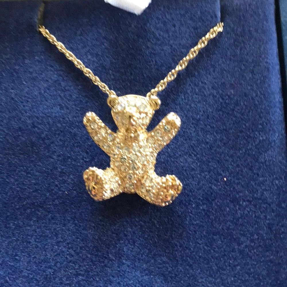 Gold Teddy Bead Necklace with Rhinestones.
